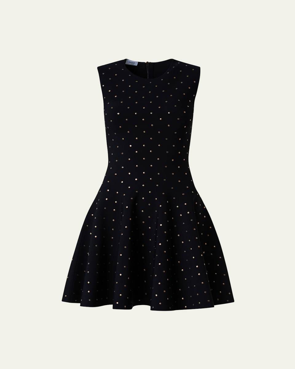 Polka Dot Stud-Embellished Flared Mini Dress